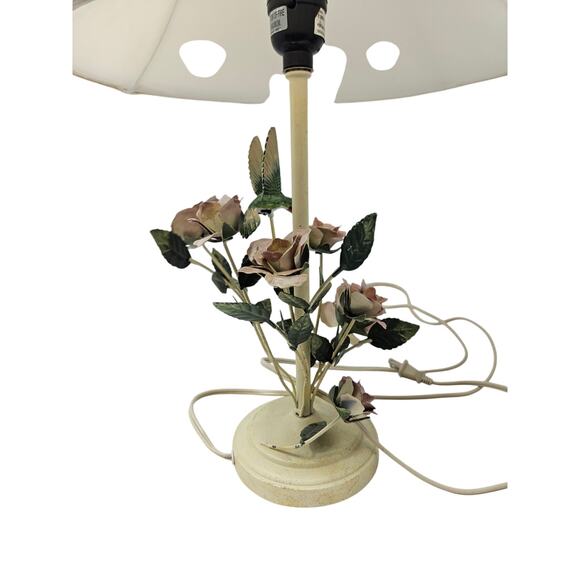 Vintage 60s Italian Toleware Metal Floral Hummingbird Table Lamp Shabby Chic - Picture 3 of 6